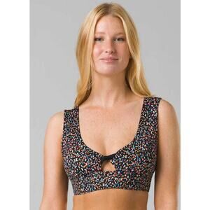 prAna Size Large Black/Multi Under the Palms Swim Top Alotta Dots Swimwear P1-2
